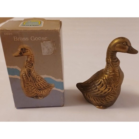 Accents Vintage Brass Goose Figurine Wearing A Bow 3 12 Paperweight Original Box Poshmark